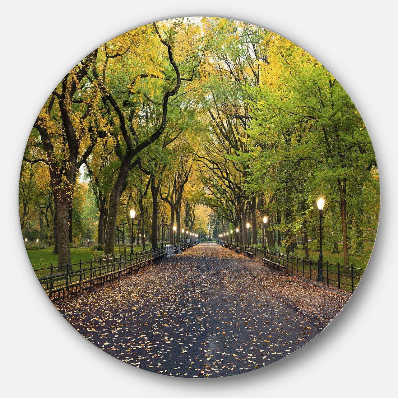 Designart - The Mall Area in Central Park' Disc Large Landscape Metal Circle Wall Art